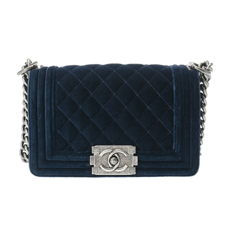 CHANEL シャネル ボーイシャネル スモールハンドバッグ 20cm ネイビー A67085 レディース ベロア ショルダーバッグ ABランク 中古 銀蔵