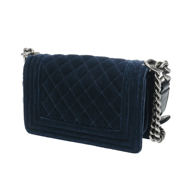 CHANEL シャネル ボーイシャネル スモールハンドバッグ 20cm ネイビー A67085 レディース ベロア ショルダーバッグ ABランク 中古 銀蔵