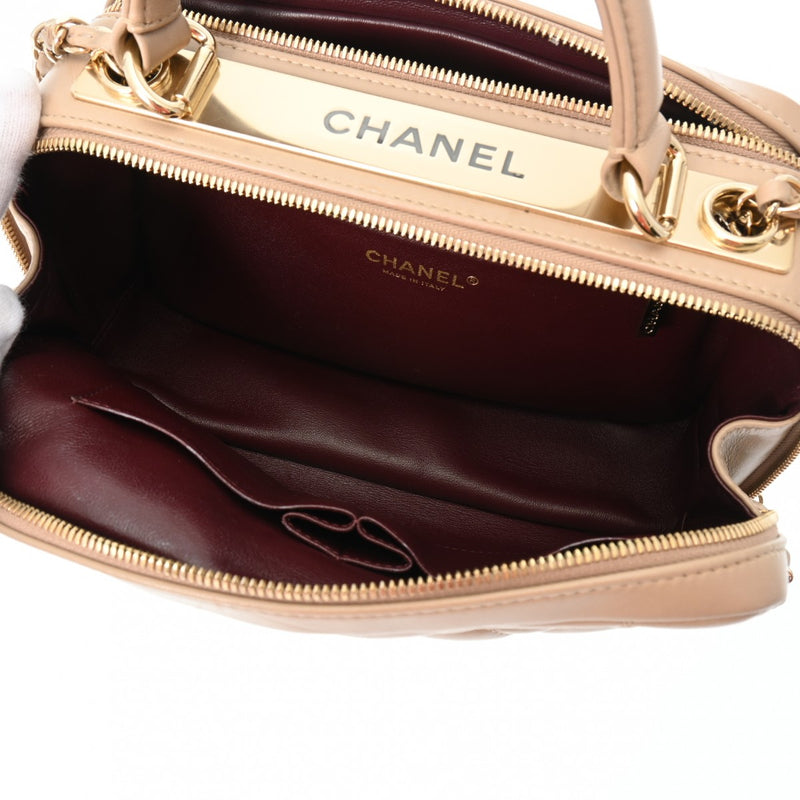 CHANEL シャネル マトラッセ トレンディCC 2WAY ボーリングバッグ ベージュ レディース ラムスキン ショルダーバッグ Aランク 中古 銀蔵