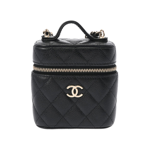 CHANEL シャネル マトラッセ スモール バニティケース チェーンショルダー ブラック レディース キャビアスキン ショルダーバッグ Aランク 中古 銀蔵