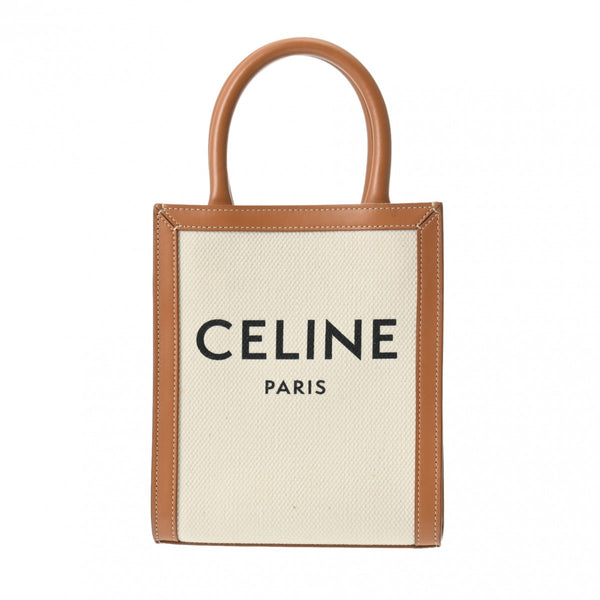 CELINE セリーヌ ミニバーティカルカバ ナチュラル/タン 193302BNZ.02NT レディース リネン カーフ ハンドバッグ Aランク 中古 銀蔵