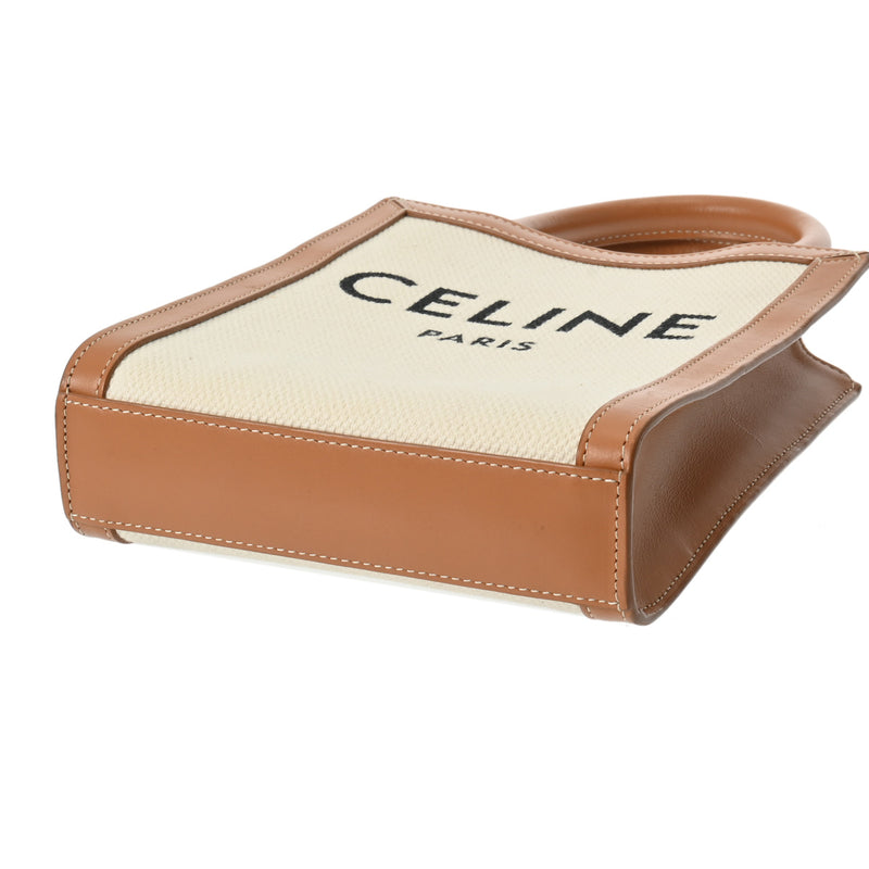 CELINE セリーヌ ミニバーティカルカバ ナチュラル/タン 193302BNZ.02NT レディース リネン カーフ ハンドバッグ Aランク 中古 銀蔵