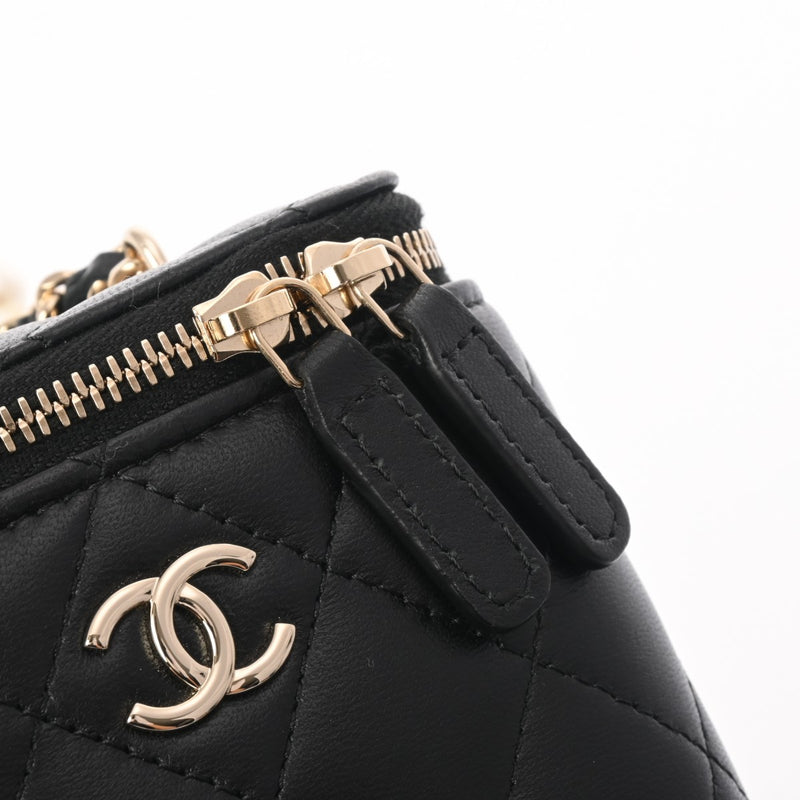 CHANEL シャネル マトラッセ ミニ バニティ フェイクパール チェーンショルダー ブラック レディース ラムスキン ショルダーバッグ Aランク 中古 銀蔵