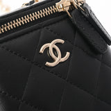 CHANEL シャネル マトラッセ ミニ バニティ フェイクパール チェーンショルダー ブラック レディース ラムスキン ショルダーバッグ Aランク 中古 銀蔵