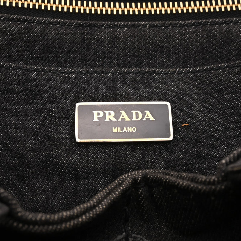 PRADA プラダ カナパ ミニ ブラック 1BG439 レディース デニム ハンドバッグ ABランク 中古 銀蔵