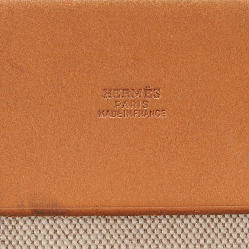 HERMES エルメス エールバッグ カバス GM ベージュ ブラウン □F刻印(2002年頃) ユニセックス キャンバス レザー トートバッグ Bランク 中古 銀蔵