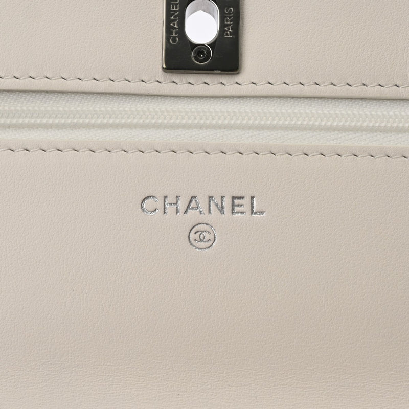 CHANEL シャネル マトラッセ トップハンドル チェーンウォレット ホワイト レディース ラムスキン ショルダーバッグ 新同 中古 銀蔵