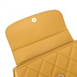 CHANEL シャネル マトラッセ トップハンドル ミニ チェーンショルダー イエロー ゴールド金具 レディース カーフ ショルダーバッグ 新同 中古 銀蔵