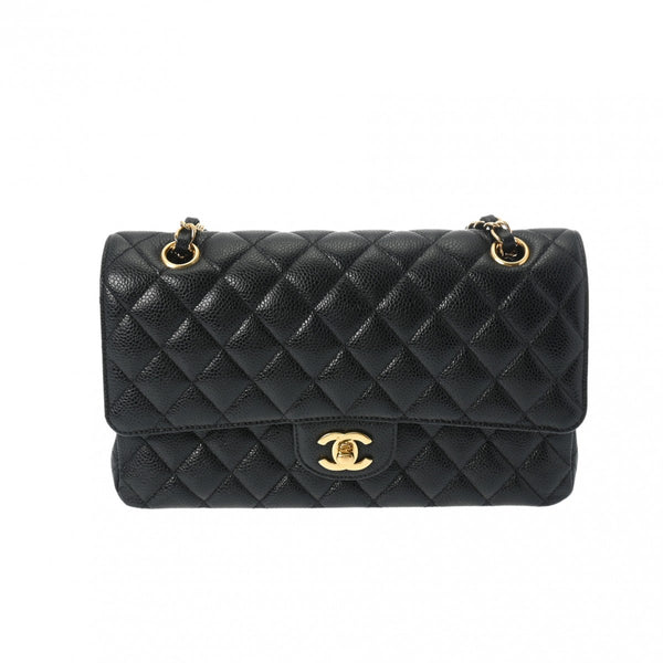 CHANEL シャネル マトラッセ チェーンショルダー Wフラップ 25cm ブラック A01112 レディース キャビアスキン ショルダーバッグ Aランク 中古 銀蔵