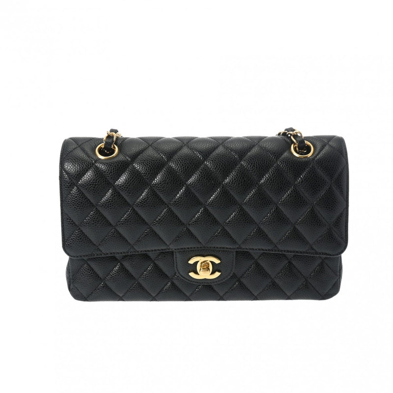 CHANEL シャネル マトラッセ チェーンショルダー Wフラップ 25cm ブラック A01112 レディース キャビアスキン ショルダーバッグ Aランク 中古 銀蔵