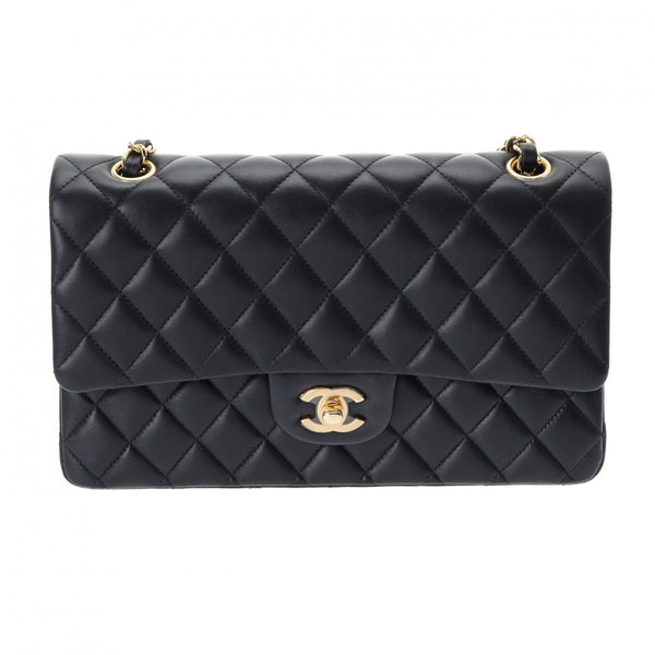 CHANEL シャネル マトラッセ チェーンショルダー Wフラップ 25cm ブラック A01112 レディース ラムスキン ショルダーバッグ Aランク 中古 銀蔵