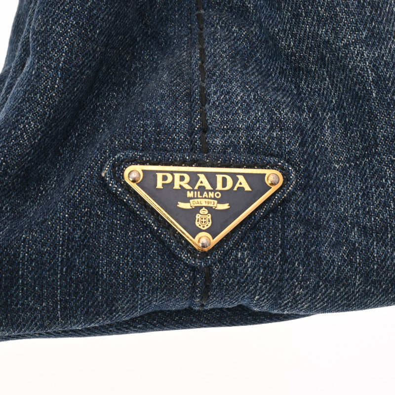 PRADA プラダ カナパ ミニトート ブルー ゴールド金具 レディース デニム ハンドバッグ Bランク 中古 銀蔵