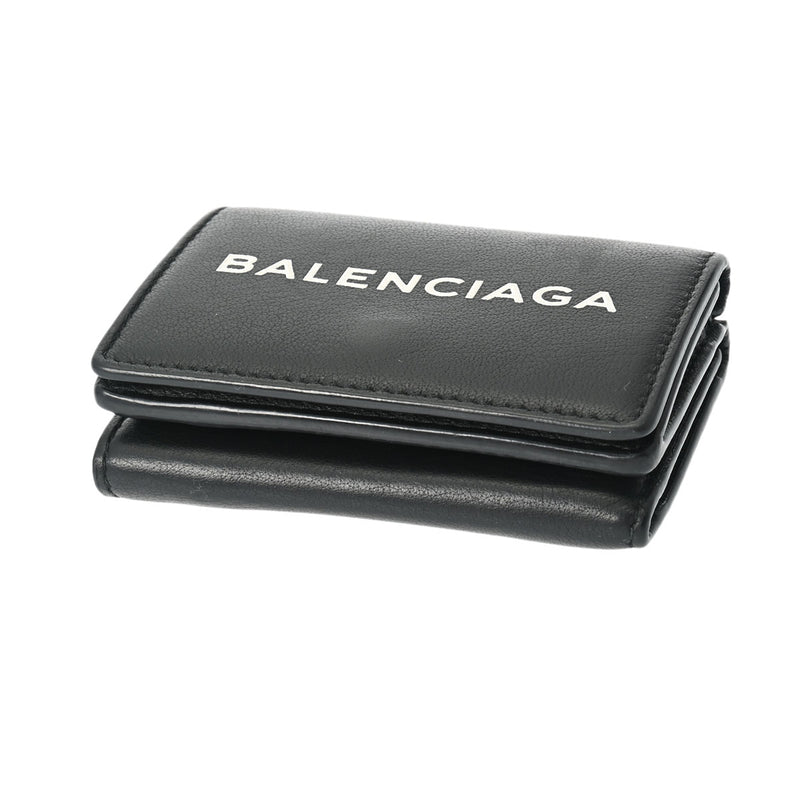 BALENCIAGA バレンシアガ エブリデイ ミニウォレット  ブラック シルバー金具 型番不鮮明 ユニセックス カーフ 三つ折り財布 Bランク 中古 銀蔵