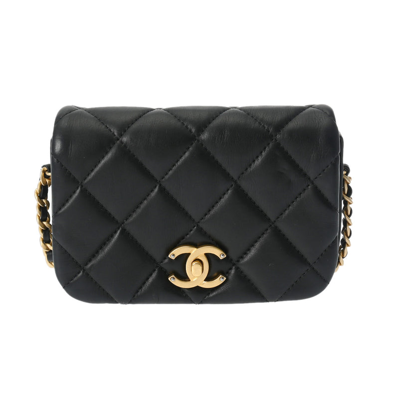 CHANEL シャネル マトラッセ ミニチェーンショルダー 17cm  ブラック レディース ラムスキン ショルダーバッグ Aランク 中古 銀蔵