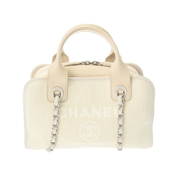 CHANEL シャネル ドーヴィル ボ－リングバッグ オフホワイト A92750 レディース キャンバス レザー トートバッグ ABランク 中古 銀蔵