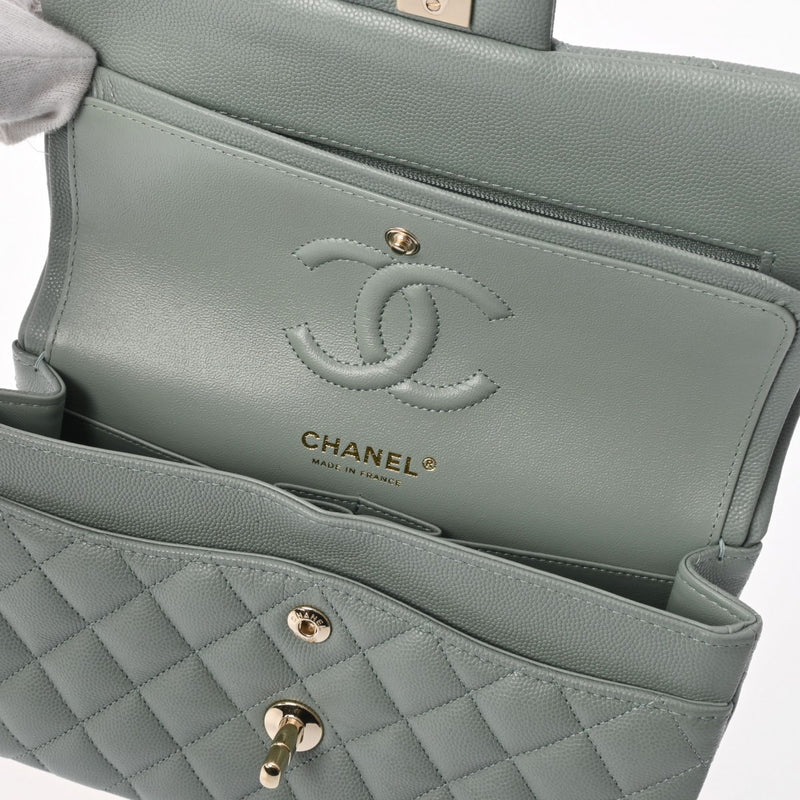 CHANEL シャネル マトラッセ チェーンショルダー 23cm Wフラップ ブルーグレー レディース キャビアスキン ショルダーバッグ Aランク 中古 銀蔵