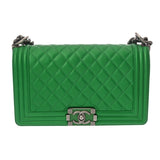 CHANEL シャネル ボーイシャネル チェーンショルダー 25cm グリーン A67086 レディース ラムスキン ショルダーバッグ Aランク 中古 銀蔵