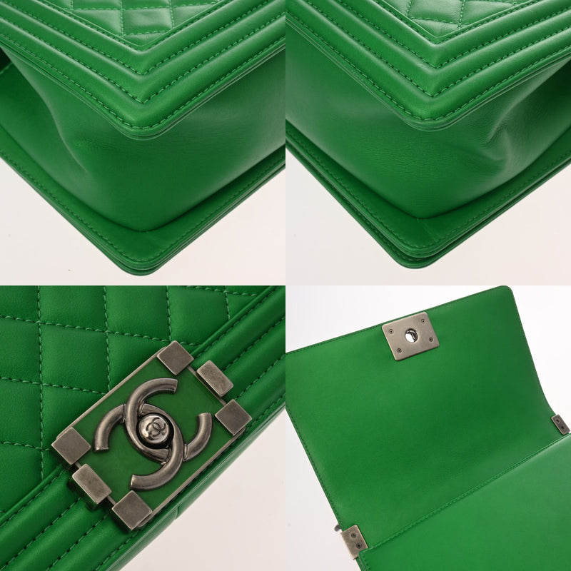 CHANEL シャネル ボーイシャネル チェーンショルダー 25cm グリーン A67086 レディース ラムスキン ショルダーバッグ Aランク 中古 銀蔵