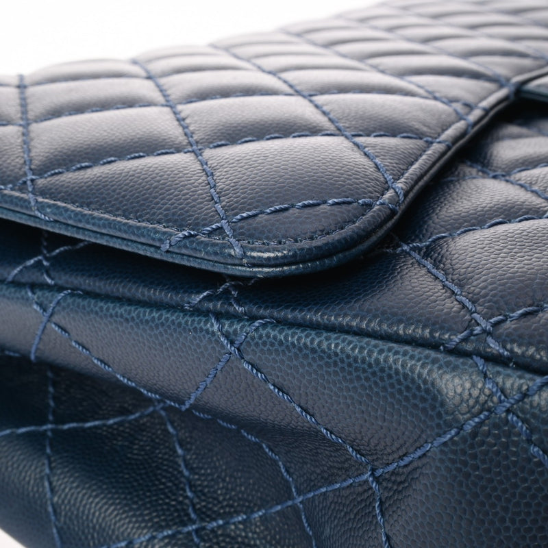 CHANEL シャネル マトラッセ Wフラップ チェーンショルダー 33cm ブルー A58601 レディース キャビアスキン ショルダーバッグ Aランク 中古 銀蔵