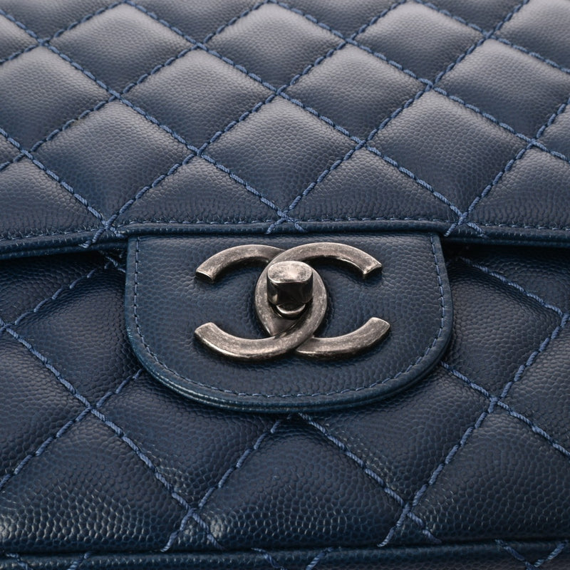 CHANEL シャネル マトラッセ Wフラップ チェーンショルダー 33cm ブルー A58601 レディース キャビアスキン ショルダーバッグ Aランク 中古 銀蔵