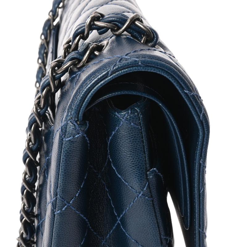 CHANEL シャネル マトラッセ Wフラップ チェーンショルダー 33cm ブルー A58601 レディース キャビアスキン ショルダーバッグ Aランク 中古 銀蔵