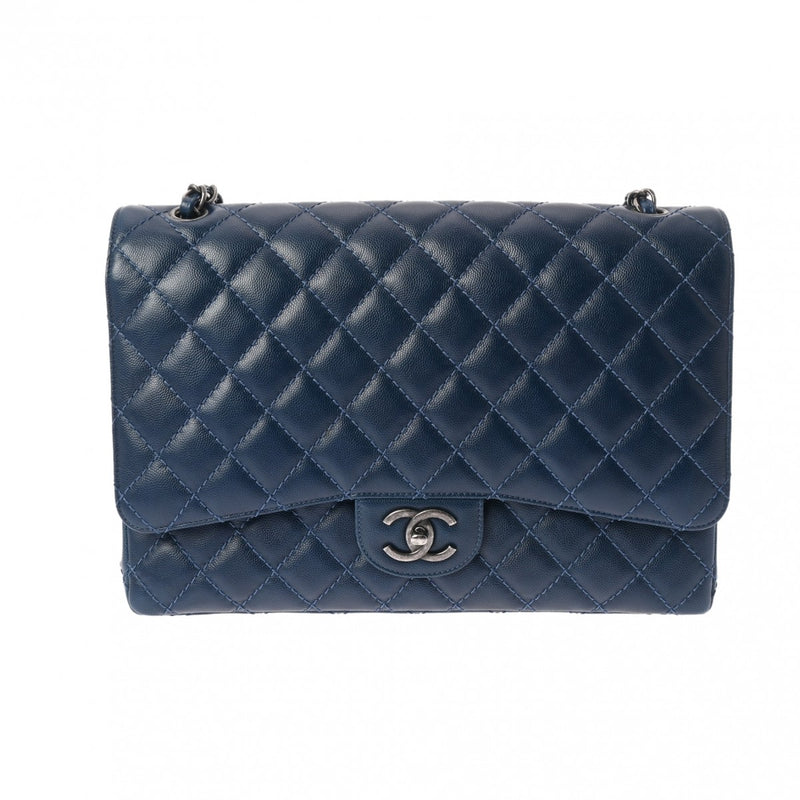 CHANEL シャネル マトラッセ Wフラップ チェーンショルダー 33cm ブルー A58601 レディース キャビアスキン ショルダーバッグ Aランク 中古 銀蔵