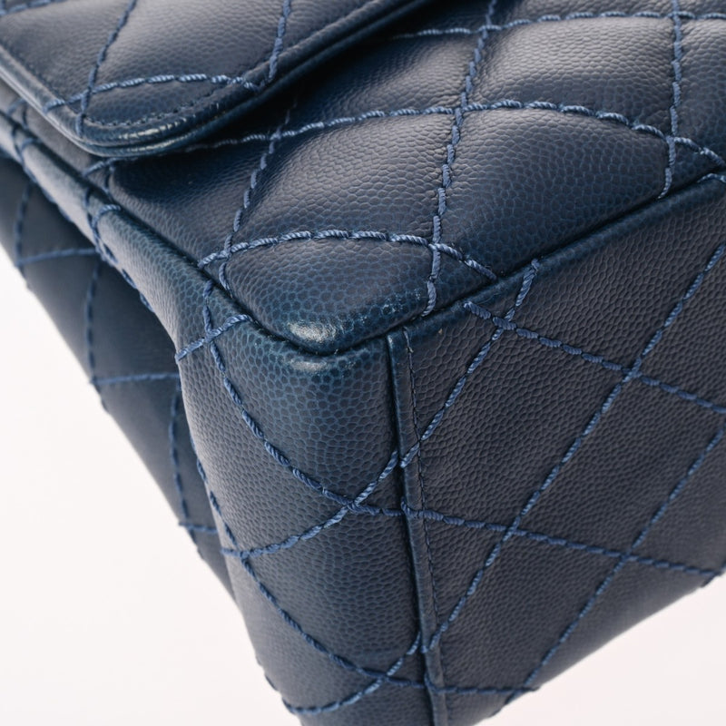 CHANEL シャネル マトラッセ Wフラップ チェーンショルダー 33cm ブルー A58601 レディース キャビアスキン ショルダーバッグ Aランク 中古 銀蔵