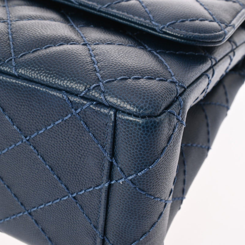 CHANEL シャネル マトラッセ Wフラップ チェーンショルダー 33cm ブルー A58601 レディース キャビアスキン ショルダーバッグ Aランク 中古 銀蔵