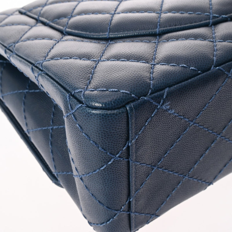 CHANEL シャネル マトラッセ Wフラップ チェーンショルダー 33cm ブルー A58601 レディース キャビアスキン ショルダーバッグ Aランク 中古 銀蔵