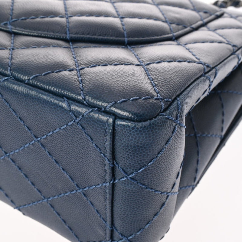 CHANEL シャネル マトラッセ Wフラップ チェーンショルダー 33cm ブルー A58601 レディース キャビアスキン ショルダーバッグ Aランク 中古 銀蔵