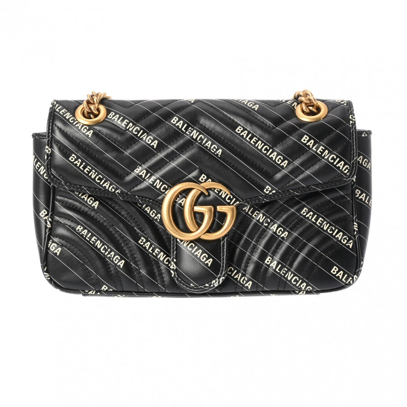 GUCCI グッチ GGマーモント バレンシアガコラボ チェーンショルダー ブラック 443497 レディース レザー ショルダーバッグ Aランク 中古 銀蔵