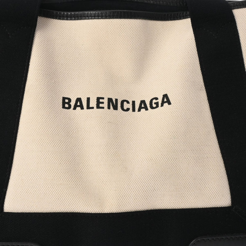 BALENCIAGA バレンシアガ ネイビーカバス S ホワイト ブラック 339933 レディース キャンバス レザー ハンドバッグ Bランク 中古 銀蔵