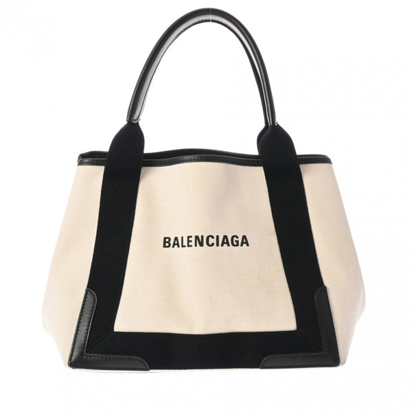 BALENCIAGA バレンシアガ ネイビーカバス S ホワイト ブラック 339933 レディース キャンバス レザー ハンドバッグ Bランク 中古 銀蔵