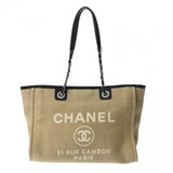 CHANEL シャネル ドーヴィル チェーントート ベージュ/ブラック A67001 レディース キャンバス/レザー トートバッグ Bランク 中古 銀蔵