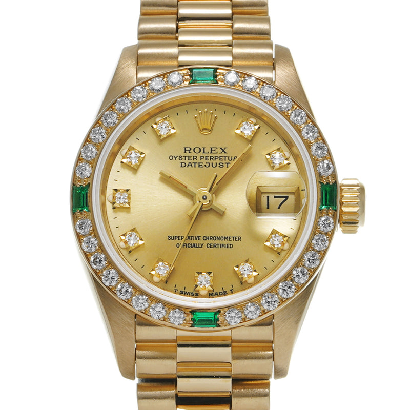 ROLEX ロレックス デイトジャスト 10Pダイヤ ベゼルダイヤ/4Pエメラルド 69078G レディース 腕時計 自動巻き Aランク 中古 銀蔵