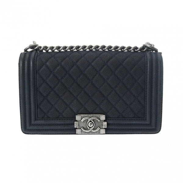 CHANEL シャネル ボーイシャネル チェーンショルダー 25cm ネイビー A67086 レディース ラムスキン ショルダーバッグ Bランク 中古 銀蔵