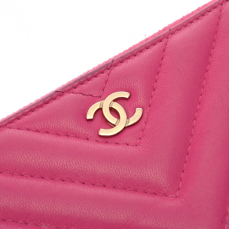 CHANEL シャネル マトラッセ Vステッチ チェーンショルダー ピンク ゴールド金具 レディース ラムスキン ショルダーバッグ Bランク 中古 銀蔵