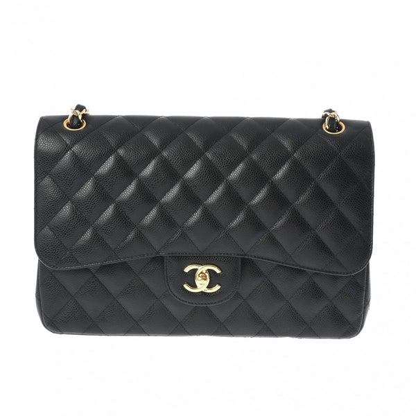 CHANEL シャネル マトラッセ チェーンショルダー Wフラップ 30cm ブラック レディース キャビアスキン ショルダーバッグ ABランク 中古 銀蔵