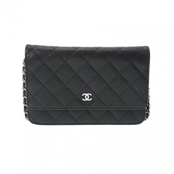 CHANEL シャネル マトラッセ チェーンウォレット 旧型 黒 シルバー金具 A33814 レディース キャビアスキン ショルダーバッグ Aランク 中古 銀蔵