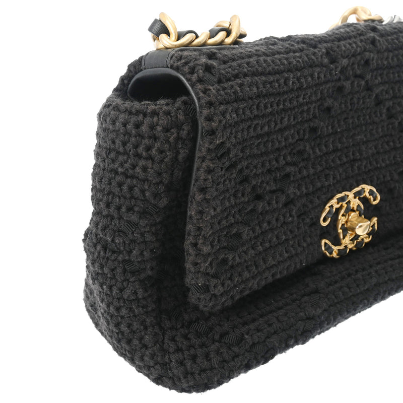 CHANEL シャネル シャネル19 チェーンショルダー  ブラック レディース コットン ショルダーバッグ ABランク 中古 銀蔵