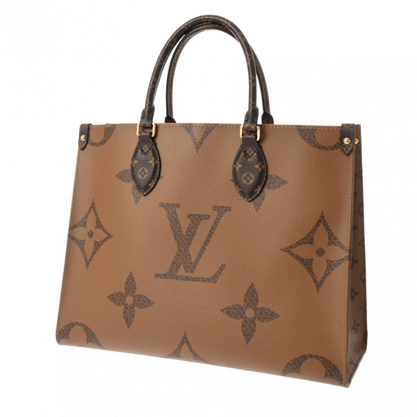 LOUIS VUITTON ルイヴィトン モノグラムジャイアント オンザゴー MM 2WAYトート ブラウン レディース モノグラムリバースキャンバス ハンドバッグ Aランク 中古 銀蔵