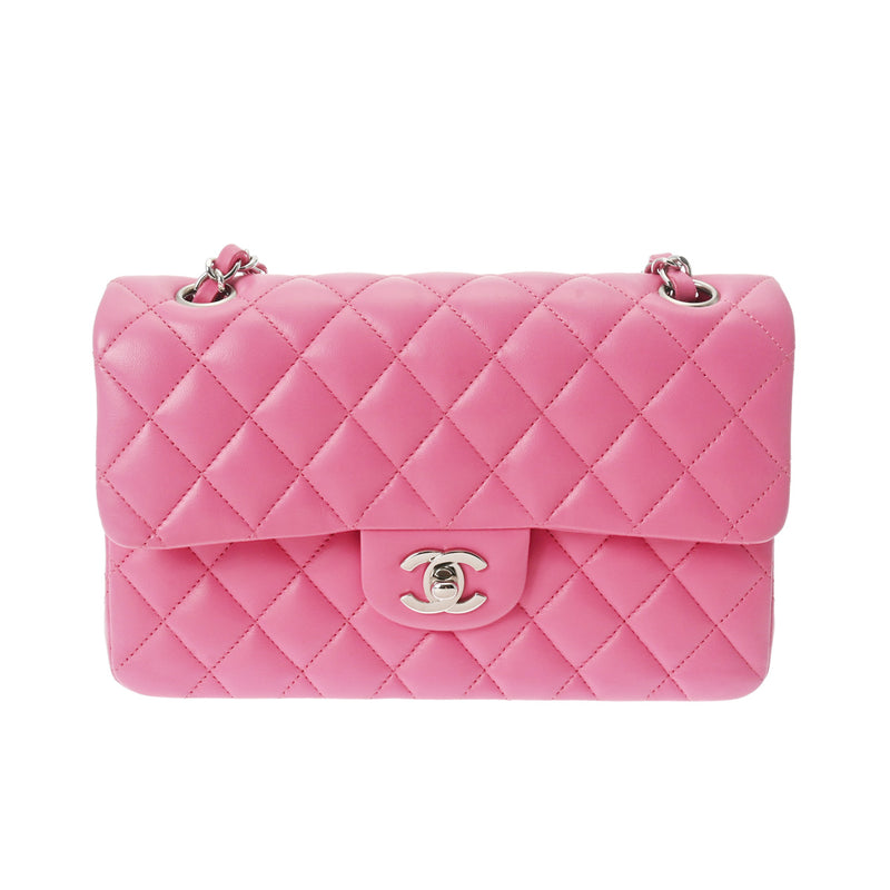 CHANEL シャネル マトラッセ チェーンショルダー 23cm Wフラップ ピンク レディース ラムスキン ショルダーバッグ Aランク 中古 銀蔵