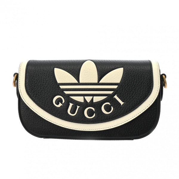 GUCCI グッチ adidasコラボ ブラック/ホワイト 727791 ユニセックス レザー ショルダーバッグ 新同 中古 銀蔵