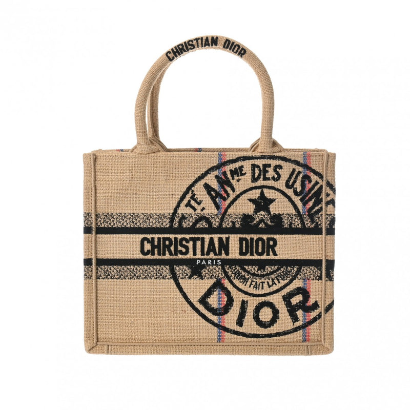 CHRISTIAN DIOR クリスチャンディオール ブックトート スモール オブリーク ベージュ/ブラック M1265ZRUM レディース ジュート ハンドバッグ Aランク 中古 銀蔵