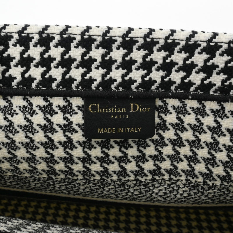 CHRISTIAN DIOR クリスチャンディオール ブックトート ミディアム ハウンドトゥース ブラック/ホワイト M1296ZRPI レディース キャンバス ハンドバッグ Aランク 中古 銀蔵