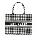 CHRISTIAN DIOR クリスチャンディオール ブックトート ミディアム ハウンドトゥース ブラック/ホワイト M1296ZRPI レディース キャンバス ハンドバッグ Aランク 中古 銀蔵