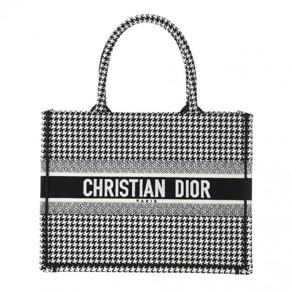 CHRISTIAN DIOR クリスチャンディオール ブックトート ミディアム ハウンドトゥース ブラック/ホワイト M1296ZRPI レディース キャンバス ハンドバッグ Aランク 中古 銀蔵