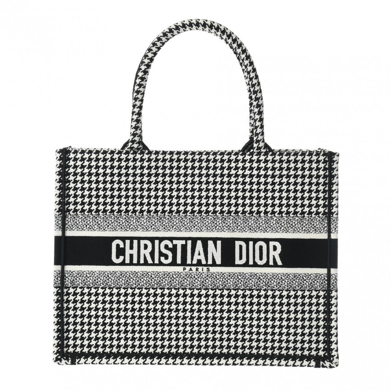 CHRISTIAN DIOR クリスチャンディオール ブックトート ミディアム ハウンドトゥース ブラック/ホワイト M1296ZRPI レディース キャンバス ハンドバッグ Aランク 中古 銀蔵