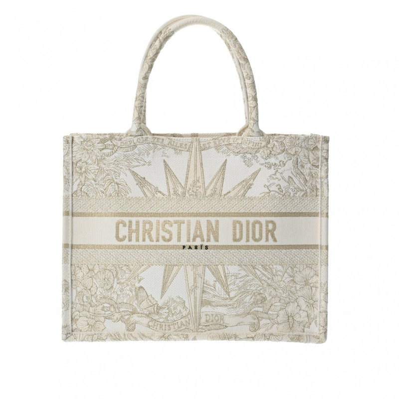 CHRISTIAN DIOR クリスチャンディオール ブックトート ミディアム  ホワイト/ゴールド レディース キャンバス ハンドバッグ Aランク 中古 銀蔵