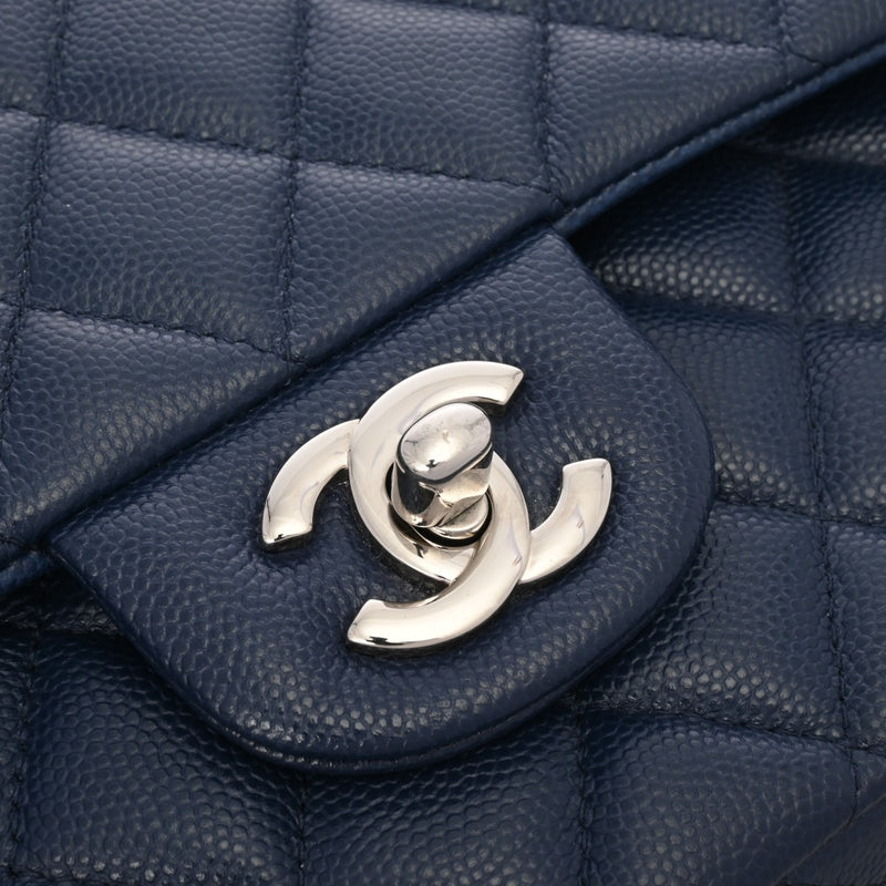 CHANEL シャネル マトラッセ チェーンショルダー Wフラップ 25cm ネイビー レディース キャビアスキン ショルダーバッグ ABランク 中古 銀蔵